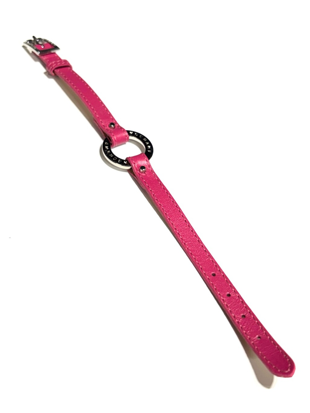 Longchamp Hot Pink Leather Bracelet with Silver Ring Accent